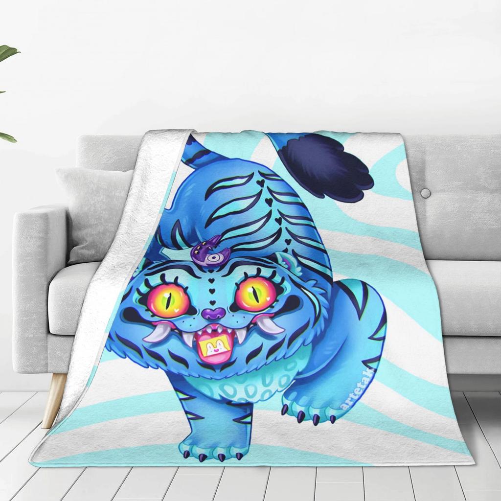 Derpy Tiger Warm Soft Blanket Kpop Demon Hunters Students Plush Throw Blanket Print Couch Chair Flannel Bedspread Sofa Bed Cover