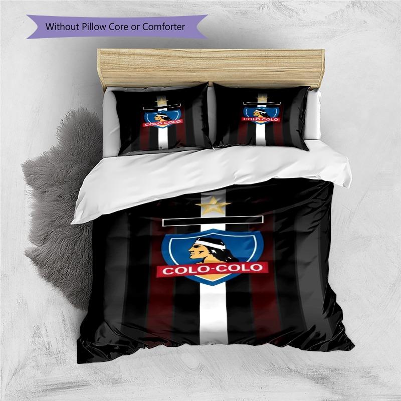 Colo-Colo Crest Black White Maroon Vertical Stripe Print 3 Pieces Duvet Cover Set Chile Soccer Bedding Bedroom Decor Without Pillow Core Comforter