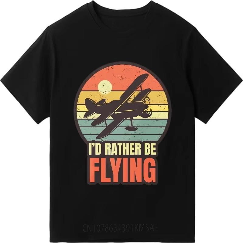 Fashion Tshirt Printed Unisex Oneck Tshirt Big Size Vintage Plane Sunset Id Rather Be Flying Men Tees Minimalist Teeshirt