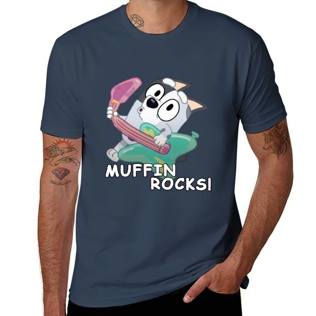 MUFFIN ROCKS the Inflatable Guitar Blue Dog Heeler T-Shirt Anime Graphics Anime Figures Compression Shirt Men