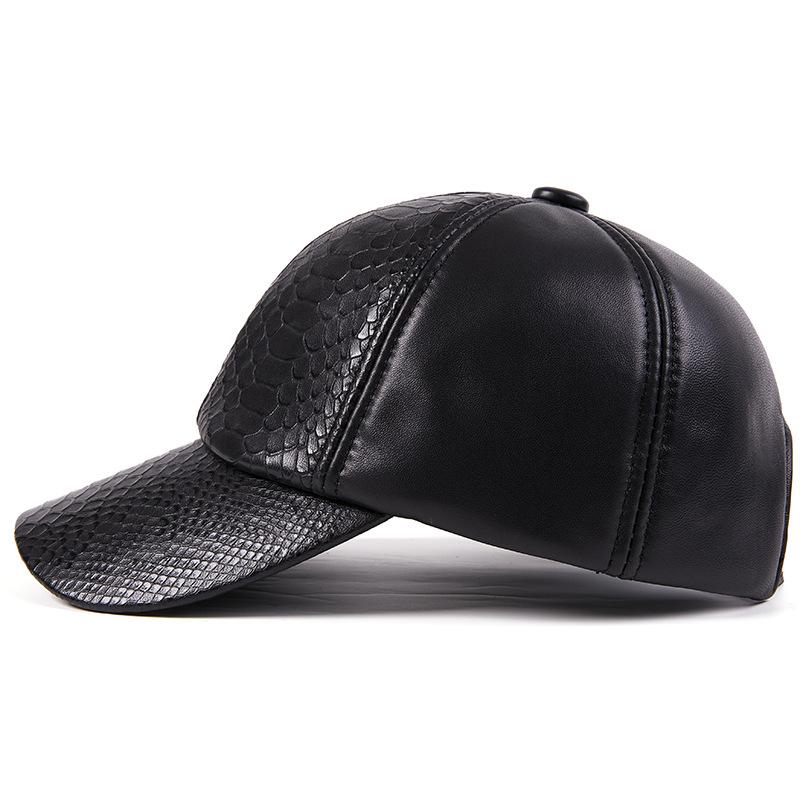 Podzimní a zimní ležérní kožená čepice Pánská baseballová čepice z ovčí kůže Venkovní teplá čepice s krokodýlovým vzorem
