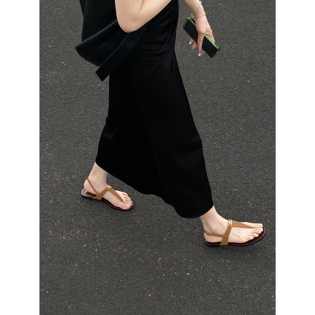 Schafleder Retro Kneif-Füße echtes Leder dicke Sohle mit Sandalen Damen Sommerbekleidung Zehensandalen Damenschuhe Römische coole Hausschuhe