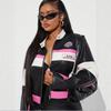 Dámská barevně blokovaná moto bunda z PU kůže Krátký Cropped Biker Kabát Podzimní Streetwear