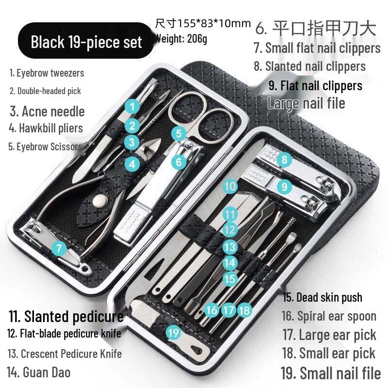 19-Piece Slant-Edge Nail Clipper & Ear Pick Manicure Set