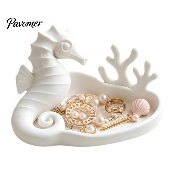 Gift for Jewelry Lovers Seahorse Coral Tray, 3D Printed Ocean Themed Ring Earring Cute Trinket Bowl Holder, Decorative Dish Vanity Table Desktop