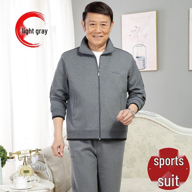 Spring & Autumn Middle-Aged Men's Sportswear Set - Casual Outfit for 70-Year-Old Dads