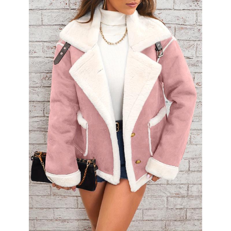 Giacca di Pelliccia Sintetica con Collo a Revers Autunnale e Invernale Nuova Moda Europea e Americana Cappotto Caldo Integrato Pelliccia Donna