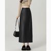 Schwarzer Damen Midirock mit hoher Taille aus PU-Leder - Figurbetonend A-Linie Bodycon mit Schlitz