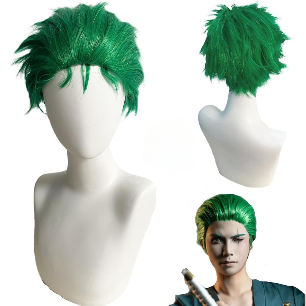 Green Spiky Short Wig Layered Wig for Men for Anime Cospaly Costume Staight Synthetic Wig for Christmas Halloween Event