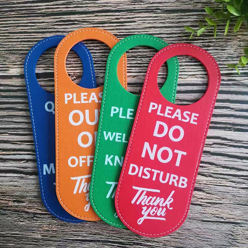 Door Sign Hanger Tags Pu Leather Cleaning Label Do Not Disturb Signs Double-Sided Unique Pattern Convenient Useful Hanging Tag