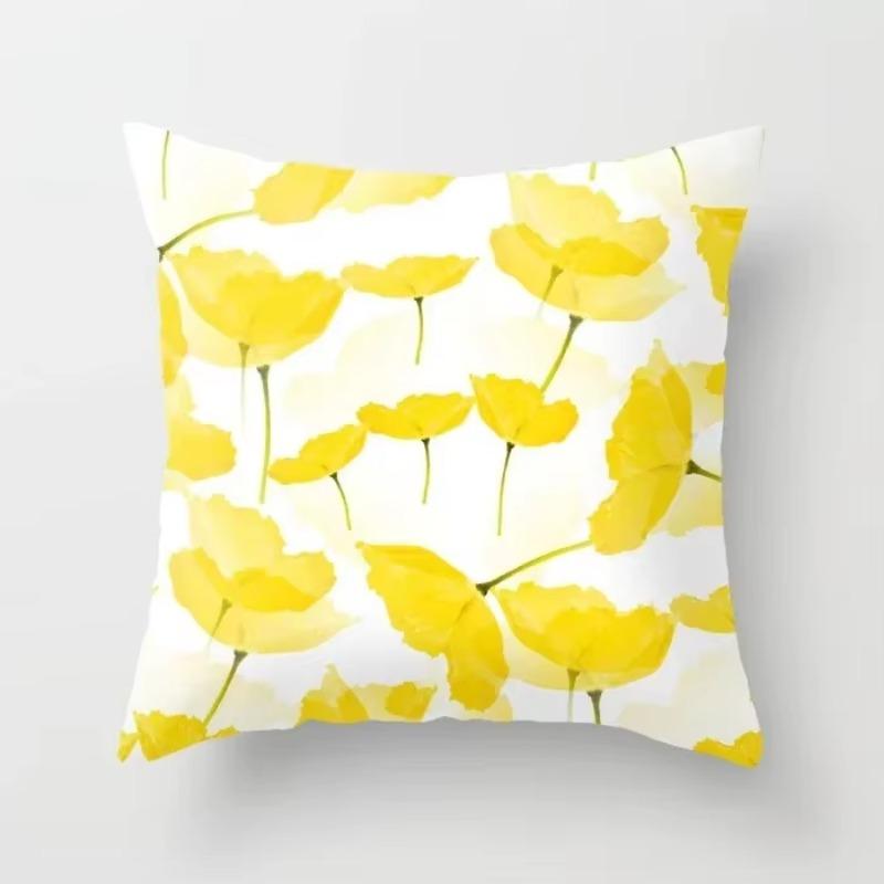 Yellow Plant Flower Decorative Cushion Cover Polyester Throw Pillow Cover Pillowcase For Sofa Home Decor 45X45Cm Fundas De Cojin