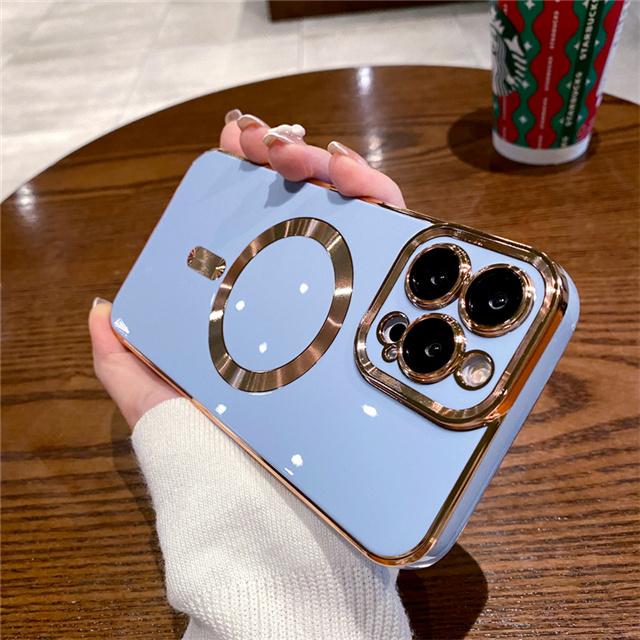 Für Magsafe Magnetic Square Plating Bumper Case für iPhone 11 12 13 14 Pro Max Luxus Silikonlinsen-Schutzhülle 14 Pro Max