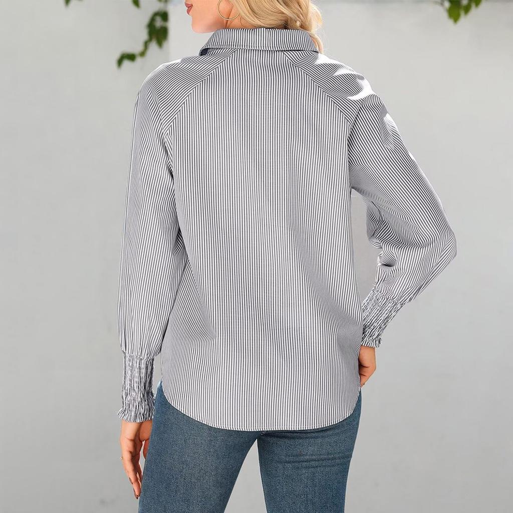 Dámská košile s dlouhým rukávem, jednobarevná, pruhovaná, ležérní, volný top