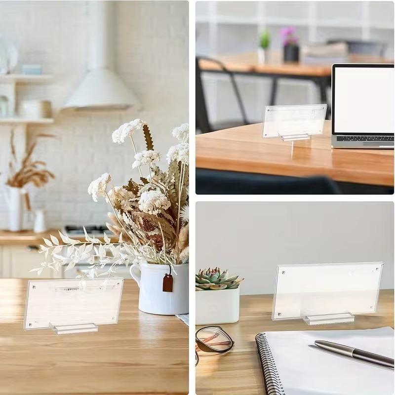2/4Pack Bill Holder Display Photo Frame Double-Sided Transparent Magnetic Display Stand for Office Home Salon Business Organizer