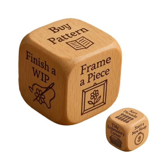 1/2/3/5/6/8Pcs Wooden Quilter Dice with 6 Engraved Quilting Tasks Solid Wood Quilting Embroidery Knitting Projects Baking Drinking Decision Dice Tools