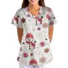 Women's Christmas Print Loose Fit V-Neck Short Sleeve Scrub Top with Pockets for Work