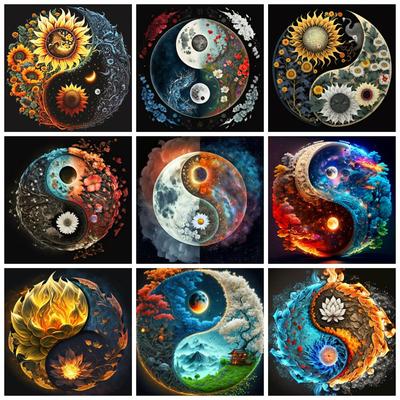 Zestaw do malowania diamentami Tai Chi Słonecznik Pełny Kwadratowy Okrągły Mozaika Haft Yin Yang Krajobraz Dekoracja Domu