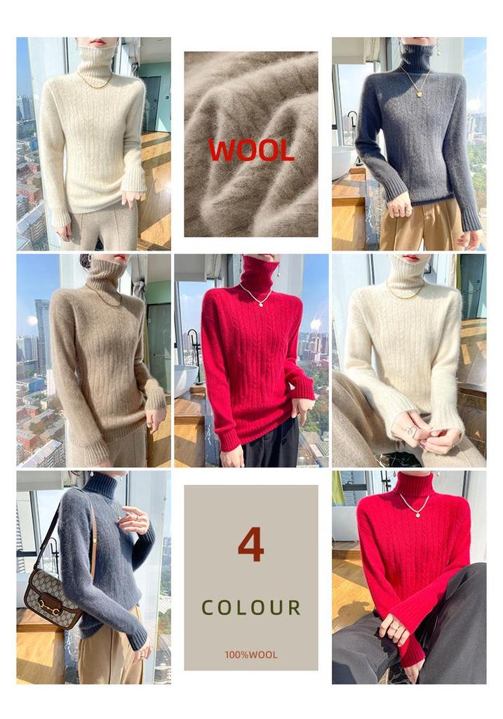 Women's 100% Wool High-Neck Seamless Sweater – Warm, Gentle, Sweet Style Knit Base Layer