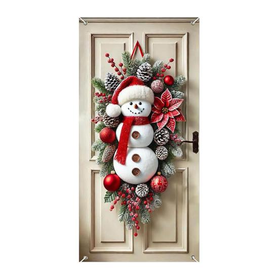 Christmas Door Cover Funny Santa Claus/Gnome/Snowman/Wreath Hanging Backdrop Door Banner 70" X 35" Winter Porch Sign for Home Yard Wall Decor
