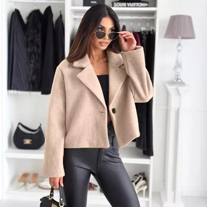 Autumn and Winter Fashion Suit Collar Solid Color Woolen Small Coat Women's Clothing