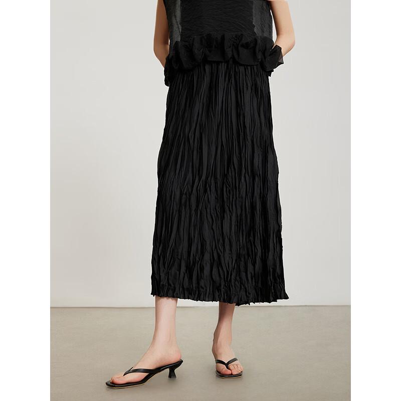 Gejin Light French Style Pleated Midi Skirt L