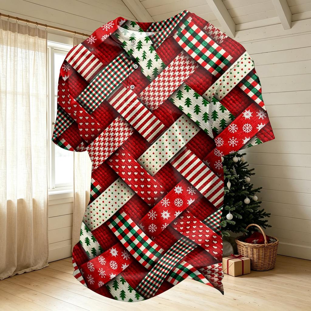 Men's Quick-Dry Neck Short Sleeve T-Shirt with Christmas Print