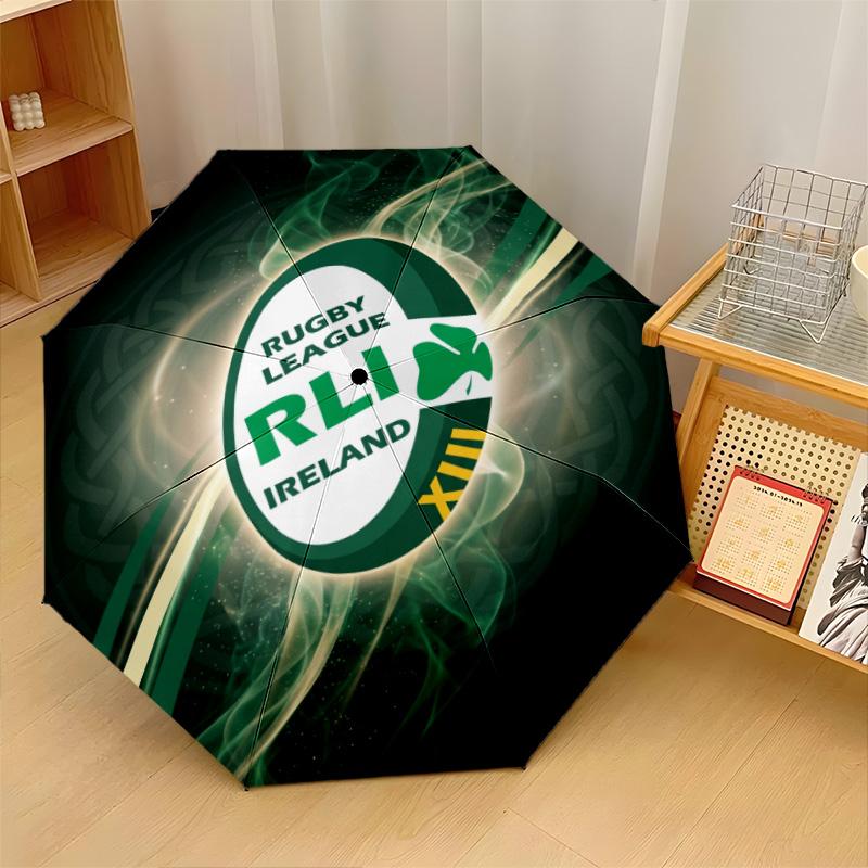 Ireland Rugby Print Auto 8?Ribs Folding Umbrella Wind Resistant Lightweight Automatic Umbrella For Daily Travel