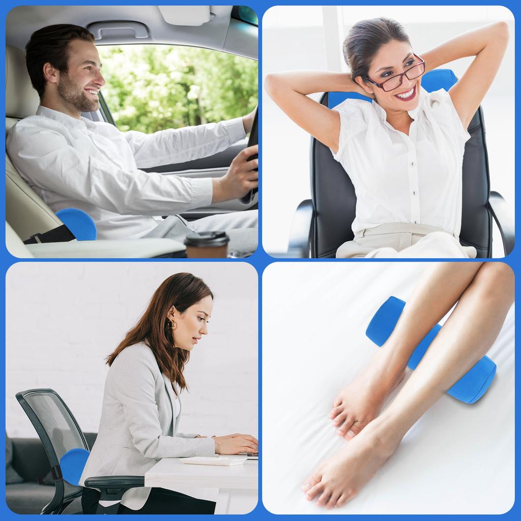 Round Lumbar Support Roll Memory Foam Roll Pillow with Adjustable Elastic Band Ergonomic Neckroll Pillow Portable Travel Bolster