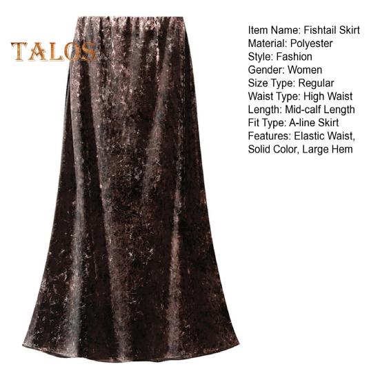 Dámská sukně s rybím ocasem elastická sukně s vysokým pasem do poloviny lýtek, jednobarevná, sametová sukně s velkým lemem na denní nošení