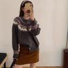 Women's Retro Fair Isle Zipper Cardigan - Autumn/Winter Loose, Casual, Slimming Knit Sweater