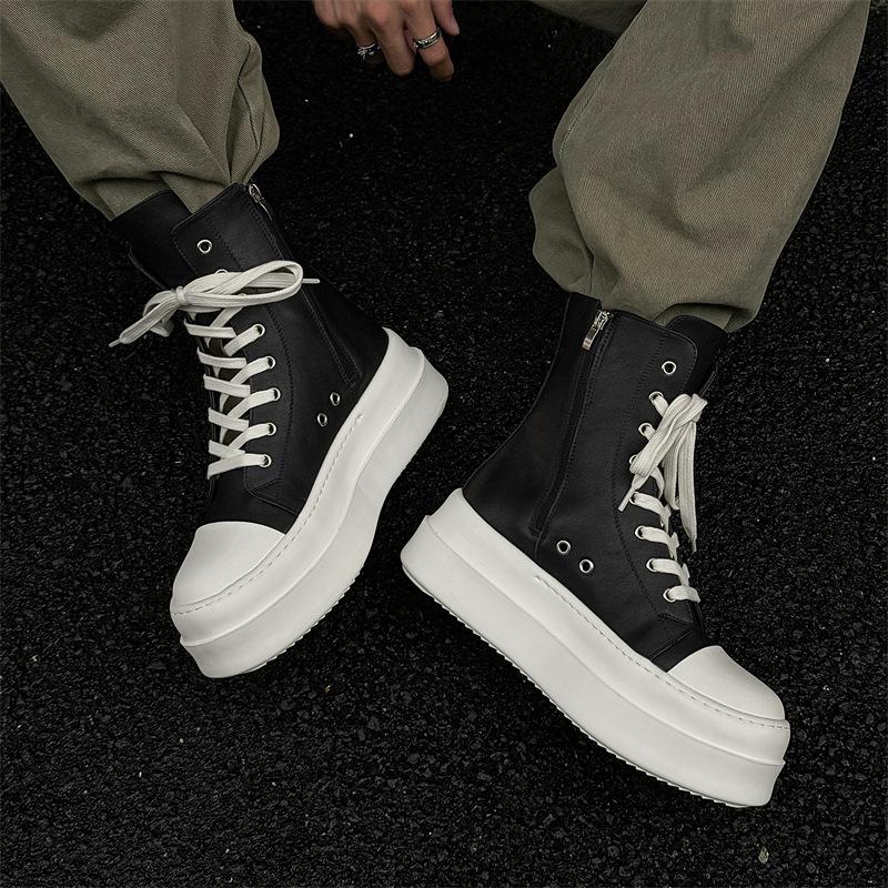 thick-soled big-headed canvas shoes men's niche American high street board shoes heightening casual shoes