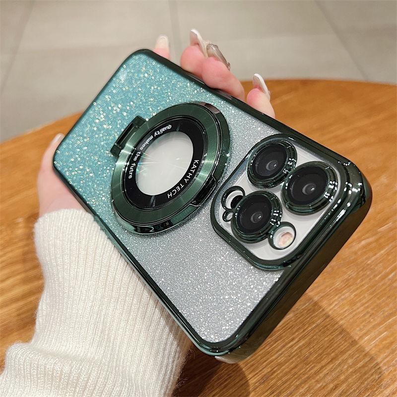 

Роскошный чехол-подставка из блестящей бумаги с градиентом и магнитной подставкой для iPhone 15, 14, 13, 12, 11 Pro Max XS XR 7 8Plus SE 2020, чехлы для защиты от падения «все включено» iPhone 7 зелёный