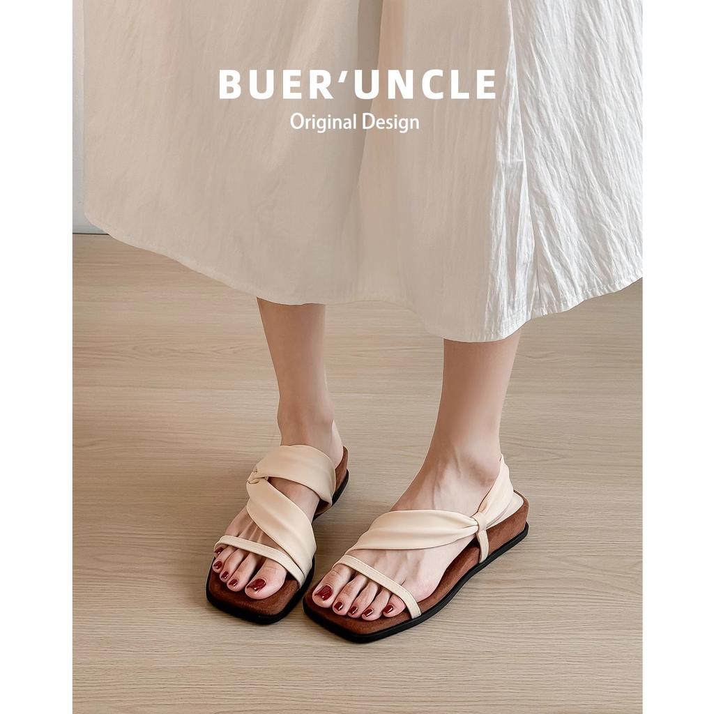 Sheepskin Version! Thick-soled Square Head with Cool Slippers for Women To Wear Outside Summer 2025 New Retro Temperament Two Sandals