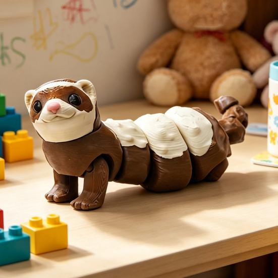 3D Printed Articulated Ferret Toy, Flexible Jointed Fidget Animal Figurine, Cute PLA Desktop Ornament & Car Decor, Stress Relief Kids Gift