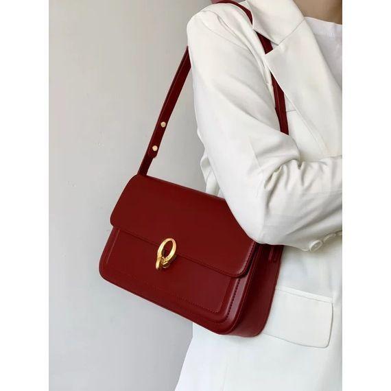 

Retro Red Lock Handbag Women Square Stitch Leather Large Capacity Shoulder Bag Ladies Elegant Luxury Design Underarm Bag 2025 26.5x16x7.5cm красный