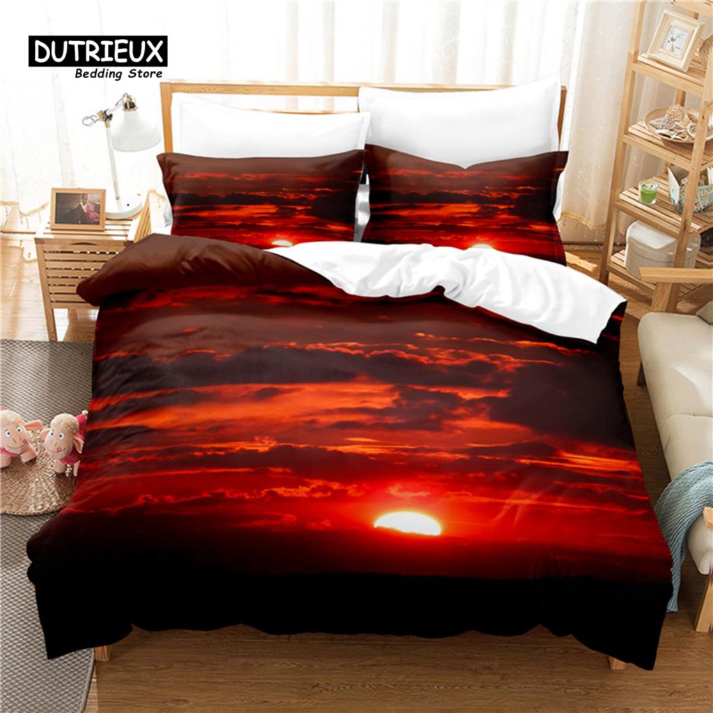 Sunset Bedding Set, 3Pcs Duvet Cover Set, Soft Comfortable Breathable Duvet Cover, For Bedroom Guest Room Decor
