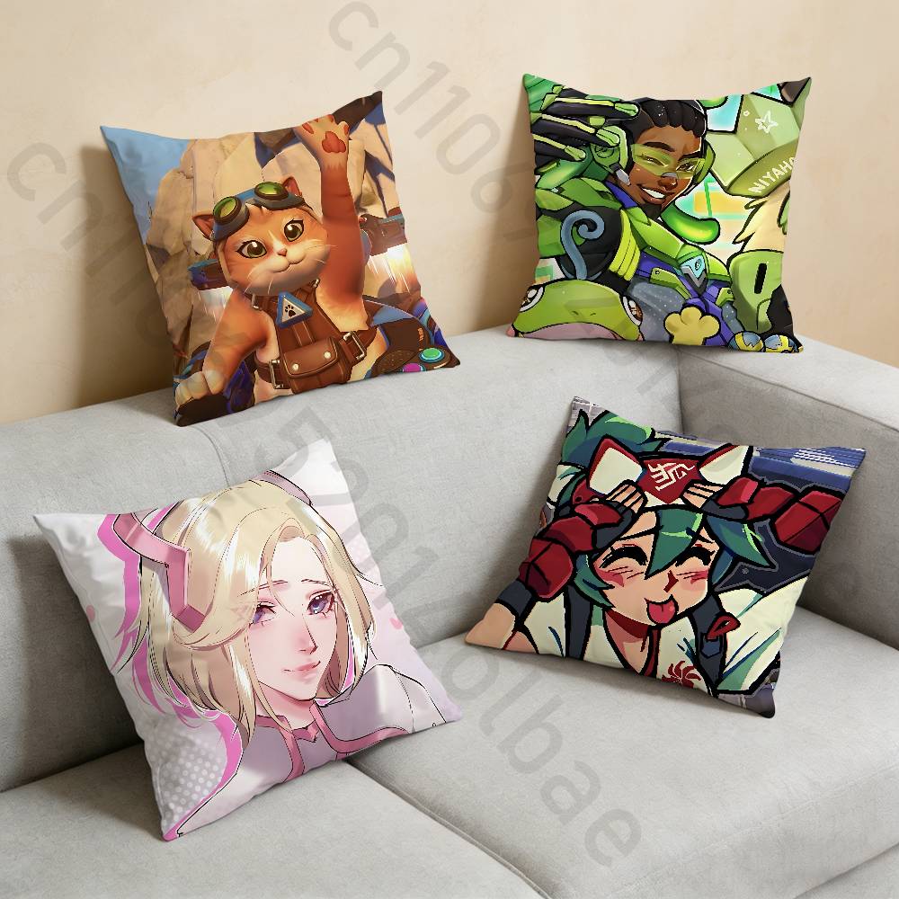Game OOverwatchS Pillow Case Square DoubleSided Printing Short Plush Sofa Cushion Cover Bedroom Bedside Pillow