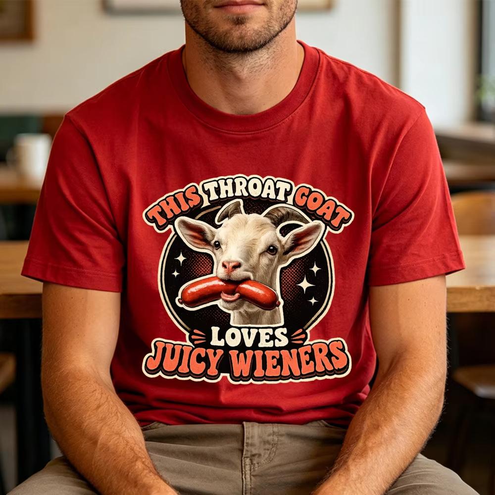 This Throat Goat Loves Juicy Wieners Graphic T Shirt Funny Goat Hot Dog Retro Vintage Unisex Humor Farm Animal Casual Gift Tshirt
