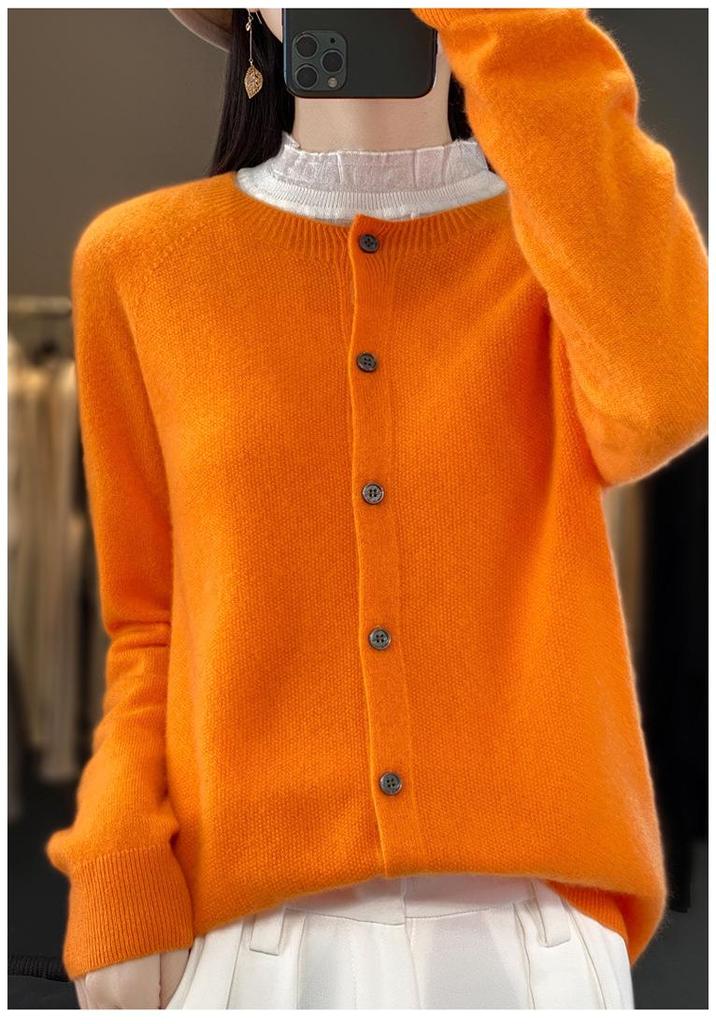 Women's Loose Cashmere Wool Cardigan – Autumn/Winter Osmanthus Stitch Knit Top