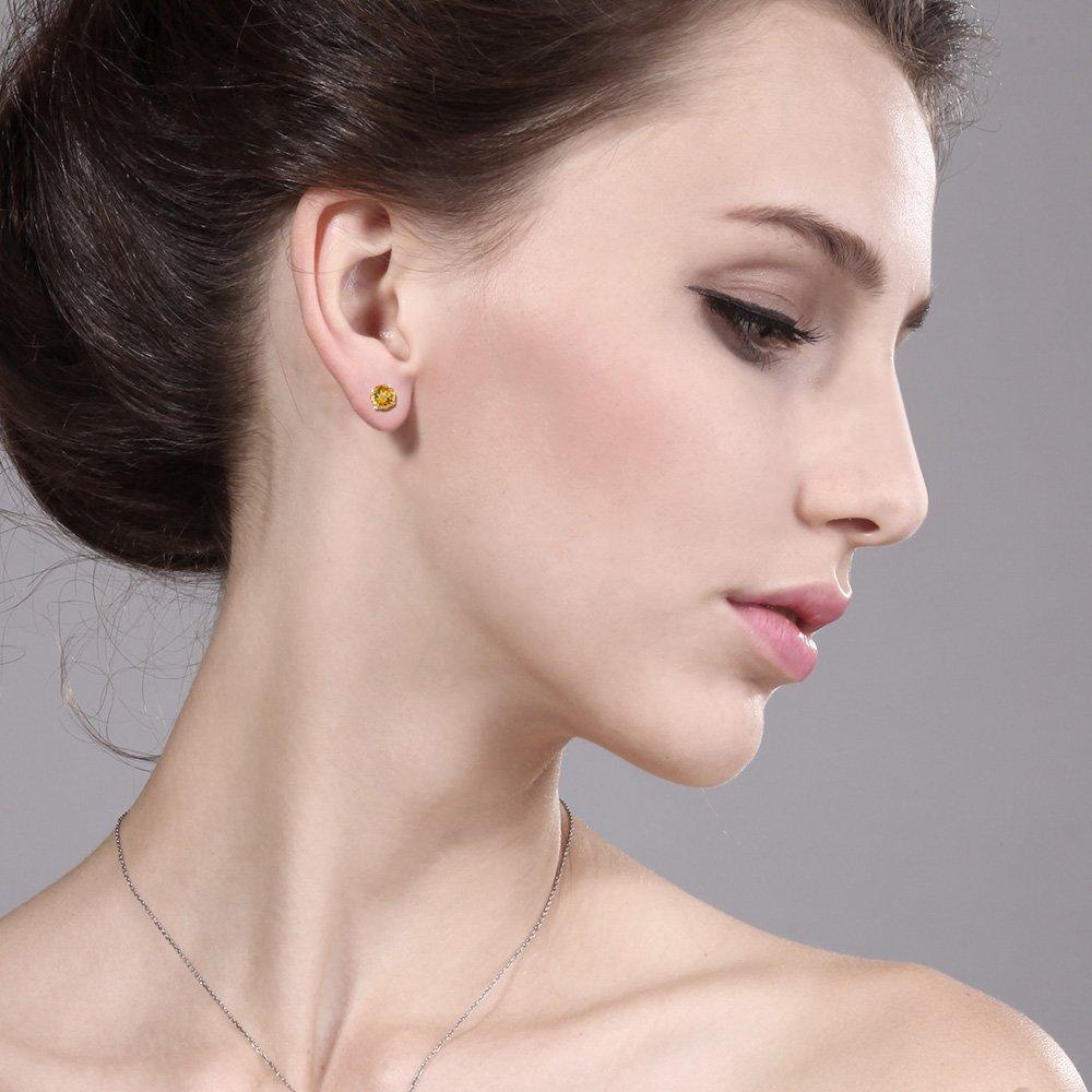 Gem Stone King 0.9 Carat Natural Citrine Earrings for Women, 925 Sterling Silver, 18K Yellow Gold, Hypoallergenic, November Birthstone, Birthday Gift