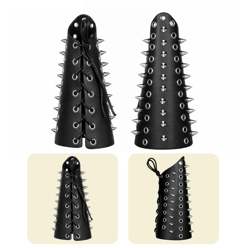 Exaggerate Rivet Wrist Guard Men Cosplay Vintage Knight Wristbands Adjustable Metal Hole Gauntlets Gothic Wrist Armors