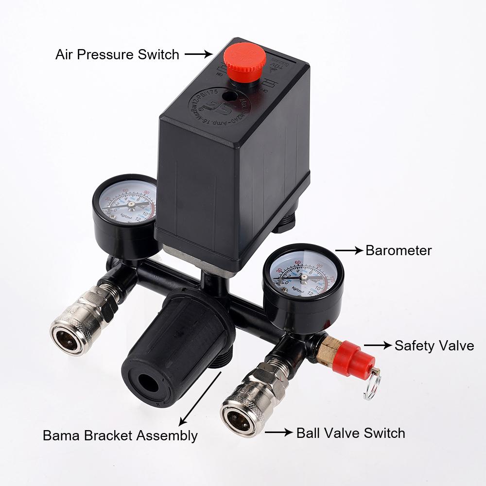 220V/380V Air Compressor Bracket 90-120psi With Switch Manifold Pressure Regulator Aluminum Alloy Safety Pressure Valve