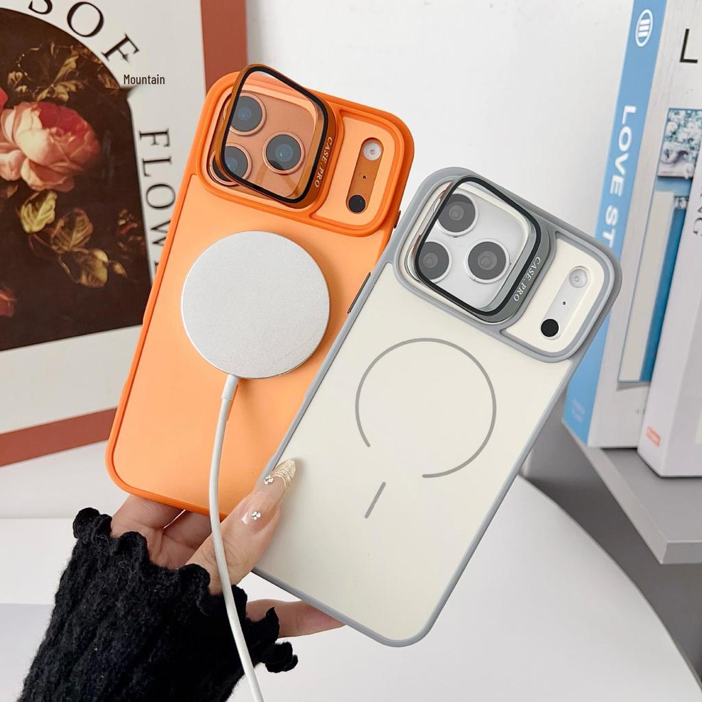 Magnetic Lens Bracket Phone Case for iPhone 17 Pro Max, Apple 16, 15 & 14 - Two-color Skin Feel Protective Cover.