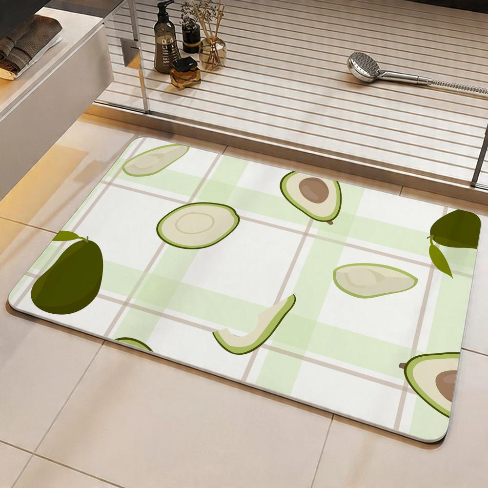 Pattern A-Avocado Pattern Floor Mat Eco Diatomite Antibacterial Odor-Resistant Floor Mat & Drain Pad for Kitchen & Bathroom