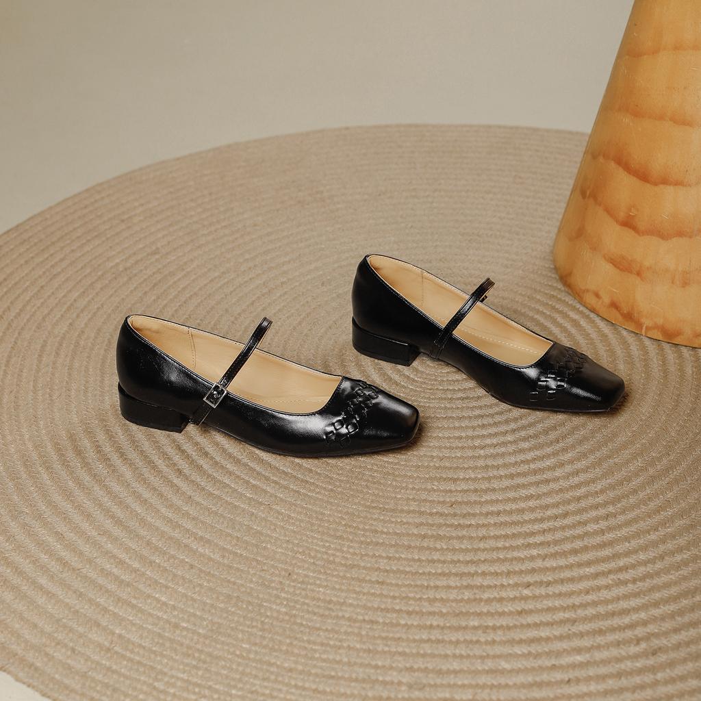 French Woven Retro Single Shoes Women's 2025 New Square Head with Mary Jane Versatile High Heels Are Not Tired