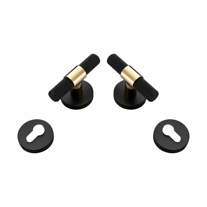 Dooroom Brass Door Lever Set Modern Knurled T-bar Interior Bedroom Bathroom Double Wood Door Lock Set Dummy Knob Hidden Door