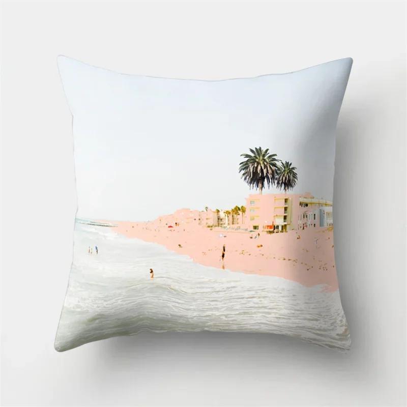 Seaside Wave Beach Scenery Print Pattern Cushion Cover Home Living Room Sofa Decoration Square Polyester Pillow