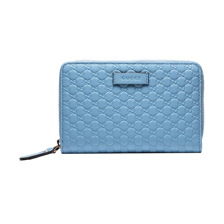 Gucci Logo Embossed Leather Long Zipper Wallet For Women Blue Candy Color Basic+Dust Bag синий