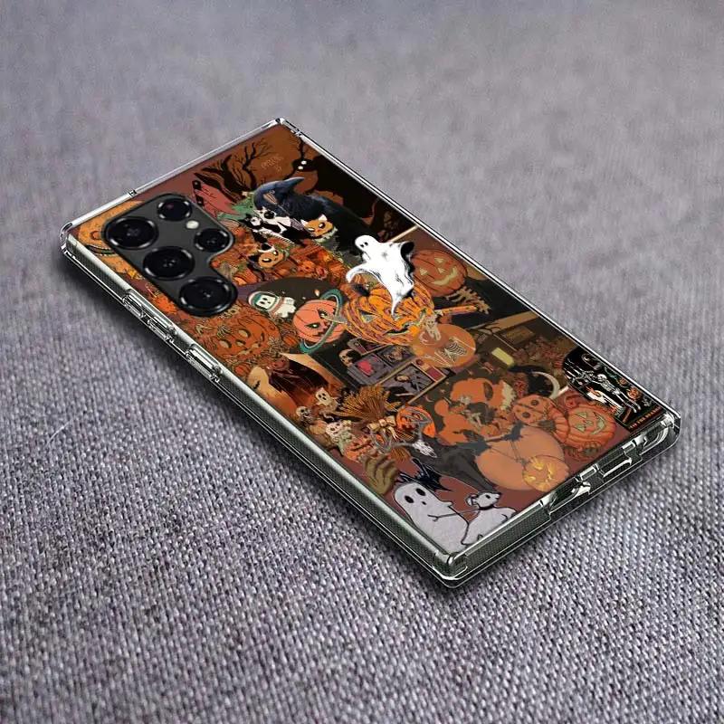 Halloween Fall Art Witch Cat Clear Phone Case for Samsung Galaxy S21 Plus S24 S23 S20 FE S22 S26 Ultra S25 Edge TPU Capa Cases C