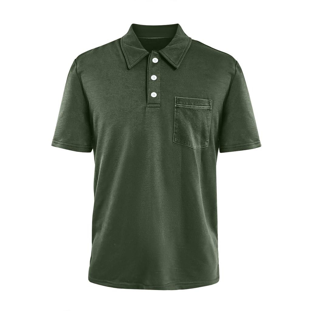 Men's Summer Color Button Collar Short Sleeve Tops Men's Casual Loose Fashion Tops